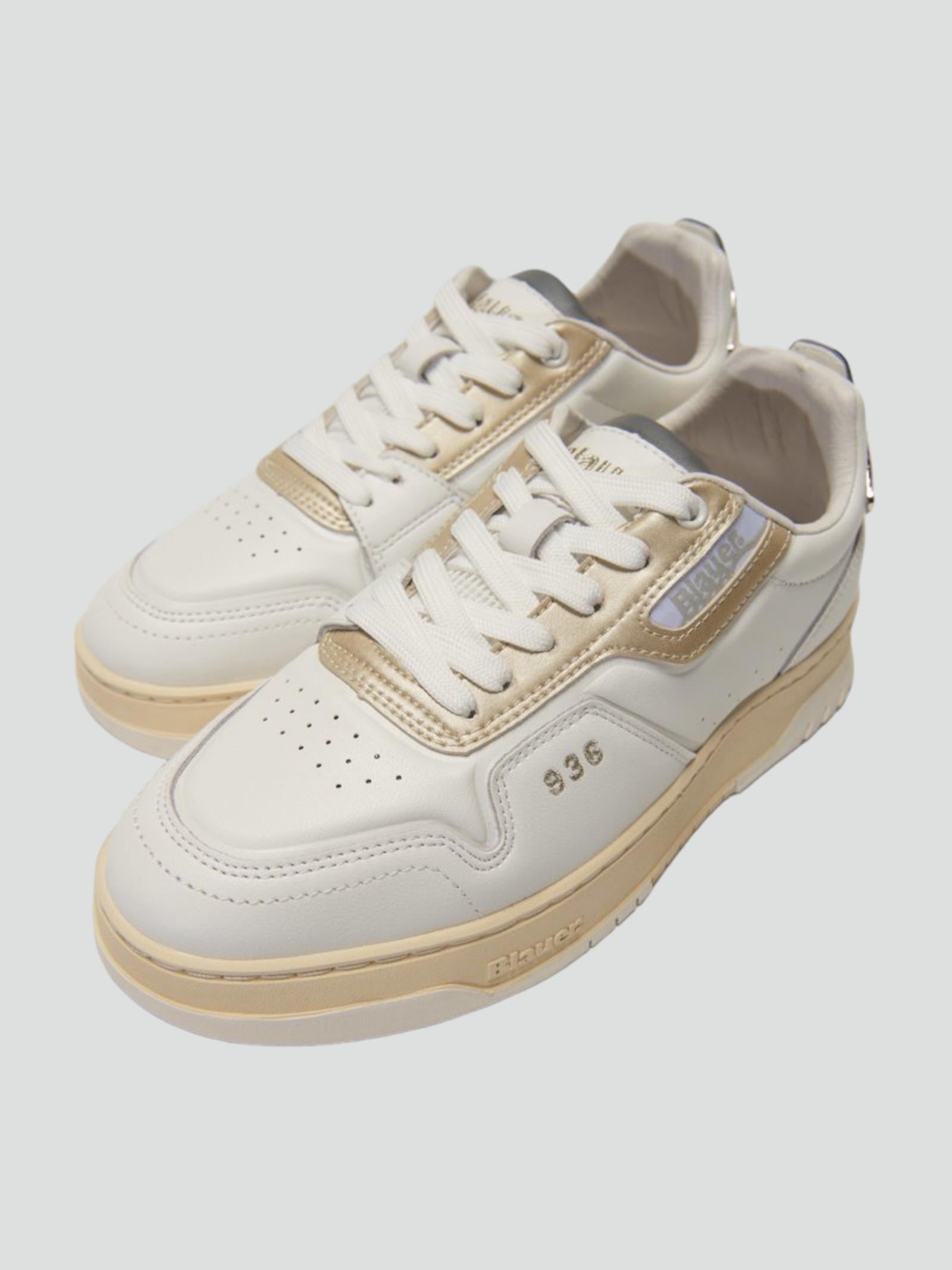 Sneakers "Adel01" Bianco Platino in Pelle con Dettagli Logo 