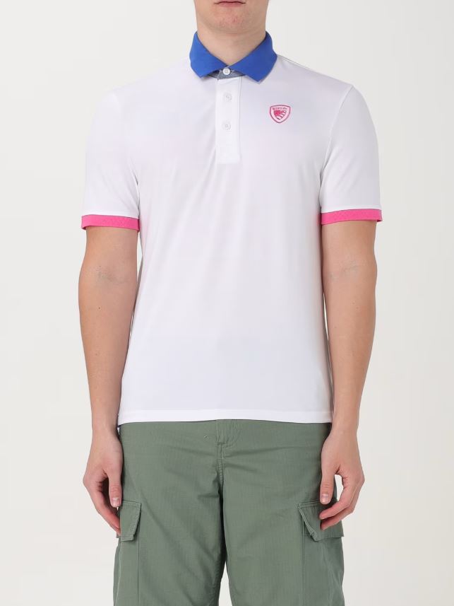 Polo Uomo Bianca con Colletto Blu e Dettagli Rosa a Contrasto 