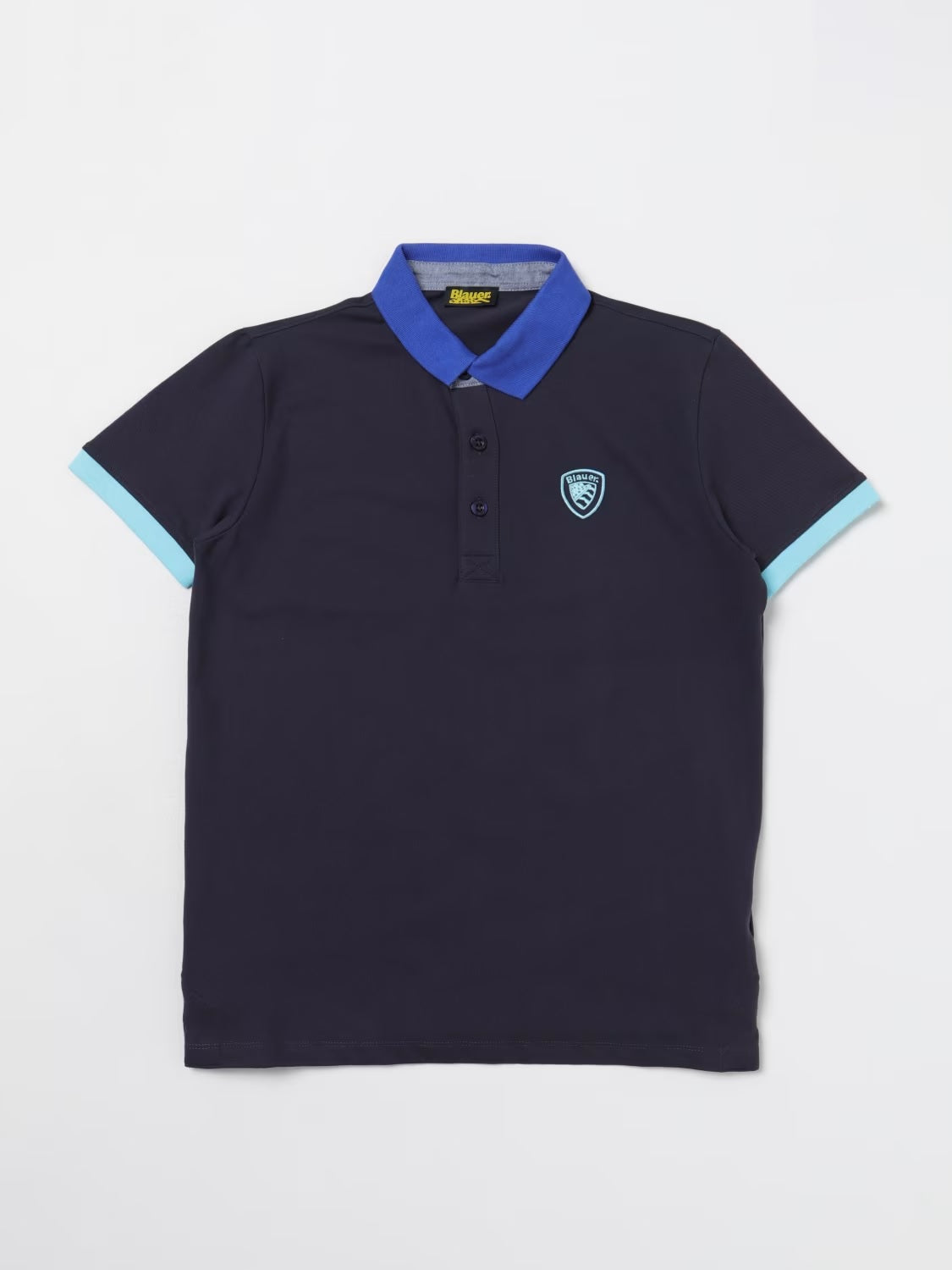 Polo Uomo Blu con Colletto e Maniche a Contrasto 