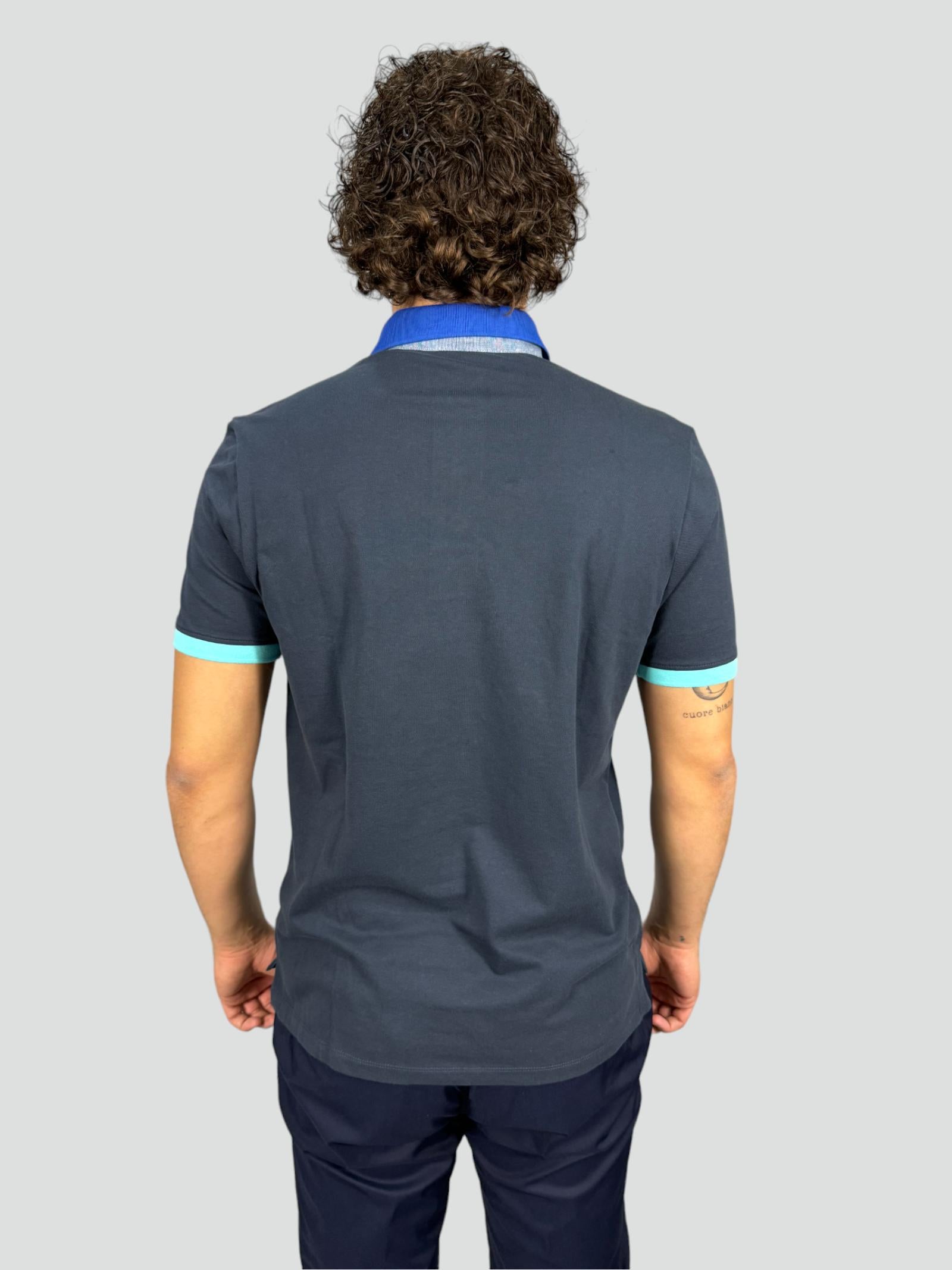 Polo Uomo Blu con Colletto e Maniche a Contrasto 