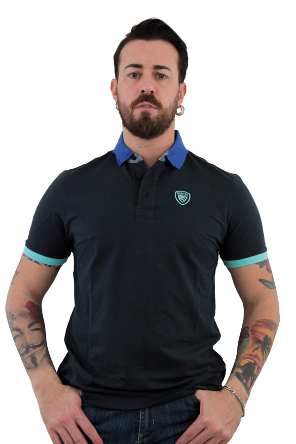 Polo Uomo Blu con Colletto e Maniche a Contrasto 