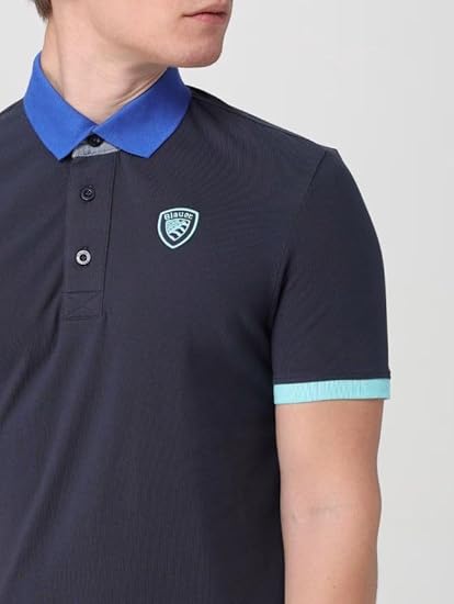 Polo Uomo Blu con Colletto e Maniche a Contrasto 