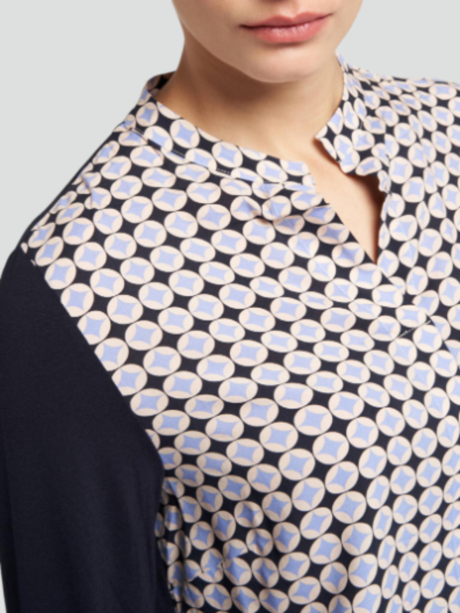 T-shirt con Stampa Geometrica e Maniche in Jersey Tinta Unita 