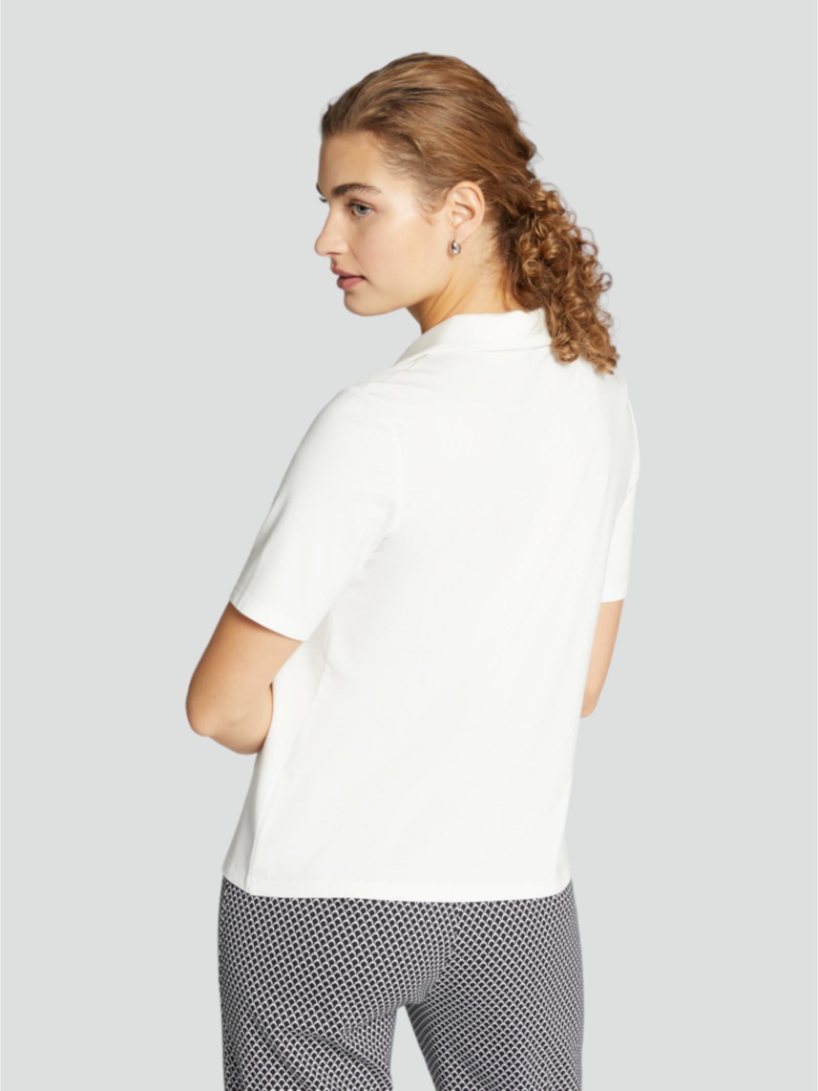 Polo Donna Bianca in Jersey Tecnico con Bottoncino Monogram 