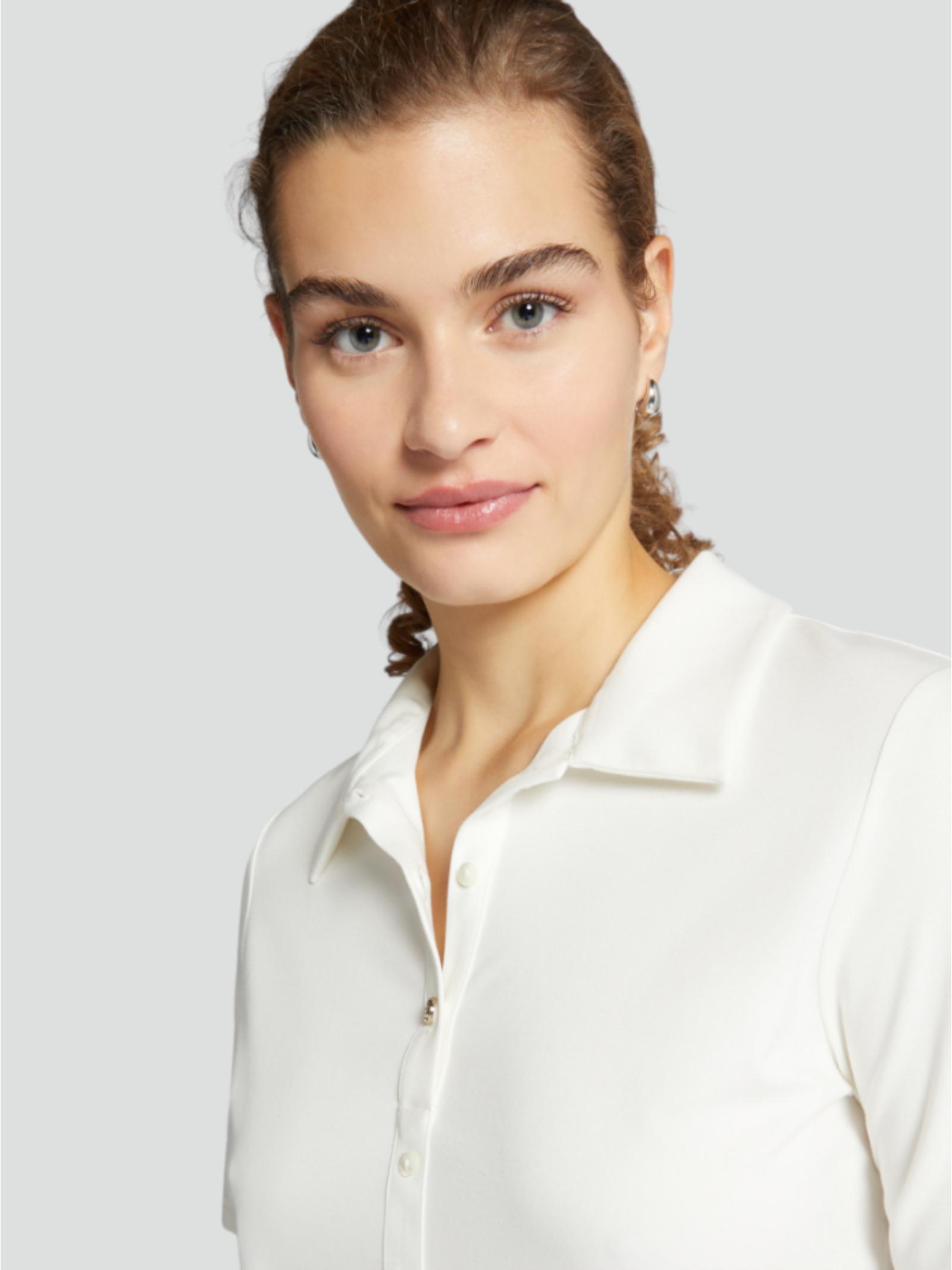 Polo Donna Bianca in Jersey Tecnico con Bottoncino Monogram 