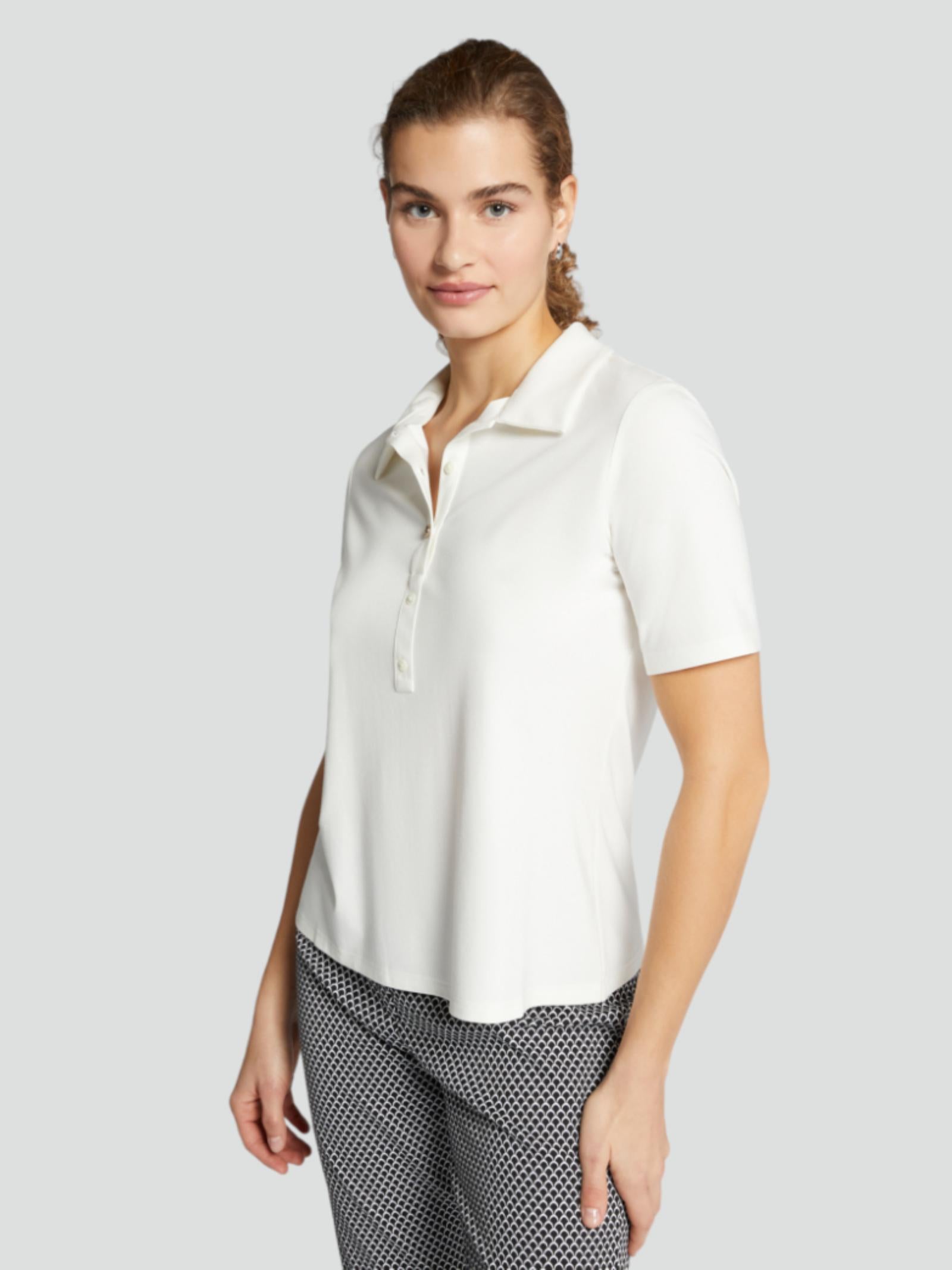 Polo Donna Bianca in Jersey Tecnico con Bottoncino Monogram 