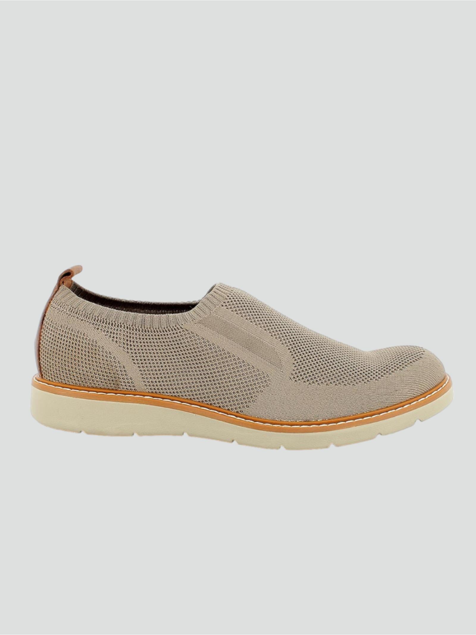 Slip-on in tessuto knit beige con suola bianca 