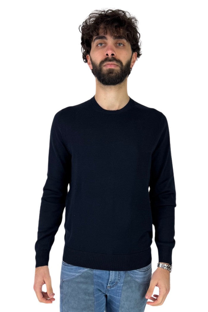 Maglia Girocollo Blu Navy in Cotone Filo 12 a Maniche Lunghe 
