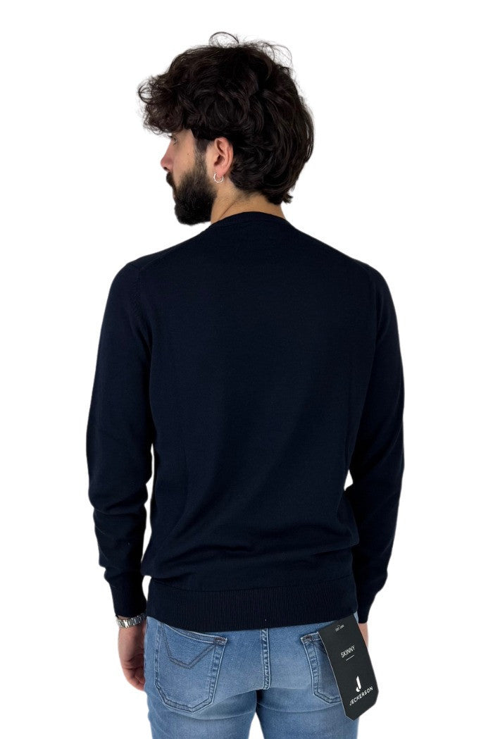 Maglia Girocollo Blu Navy in Cotone Filo 12 a Maniche Lunghe 