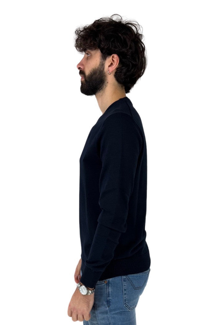 Maglia Girocollo Blu Navy in Cotone Filo 12 a Maniche Lunghe 