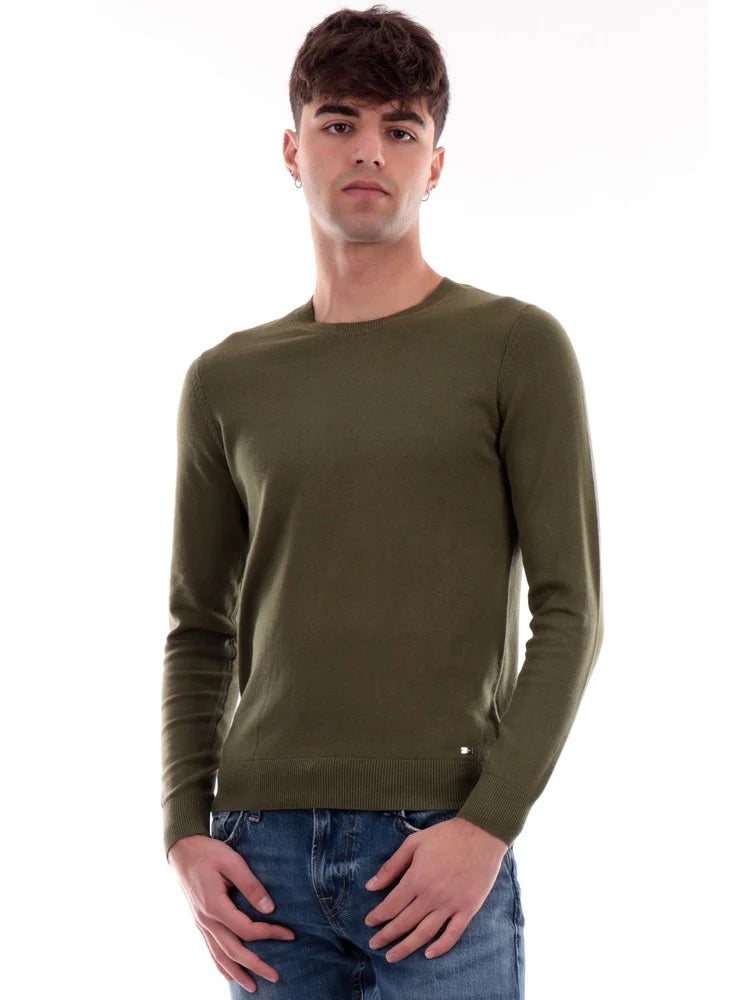 Maglia Girocollo verde militare in Cotone Filo 12 a Maniche Lunghe 
