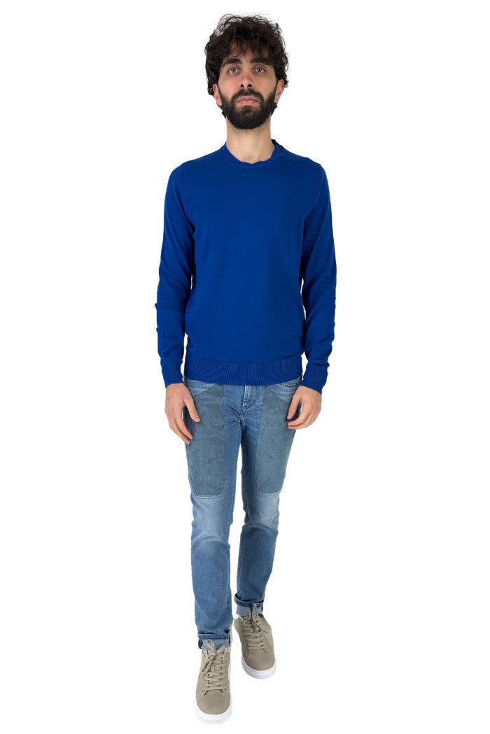 Maglia Girocollo blu royal in Cotone Filo 12 a Maniche Lunghe 