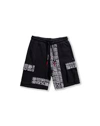 Bermuda "A.I. Couture Cargo Shorts" Neri con Inserti Tribal bianchi 