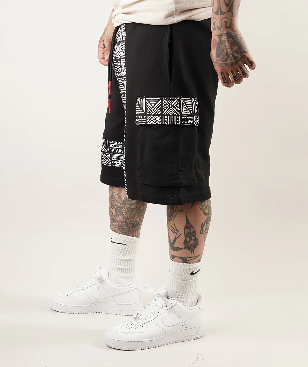 Bermuda "A.I. Couture Cargo Shorts" Neri con Inserti Tribal bianchi 