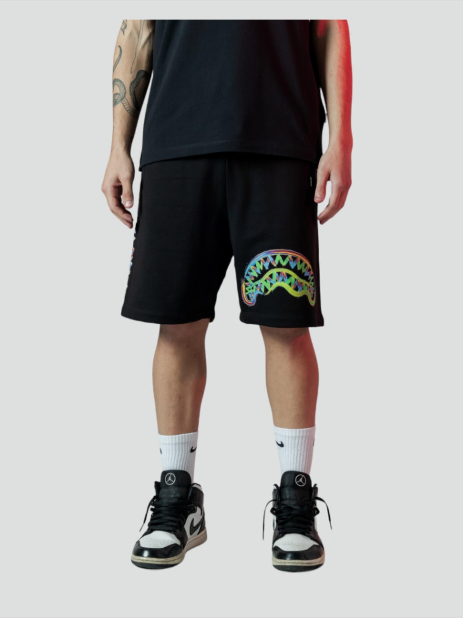 Bermuda Neri con Logo Sprayground Multicolor e Tasche Funzionali 