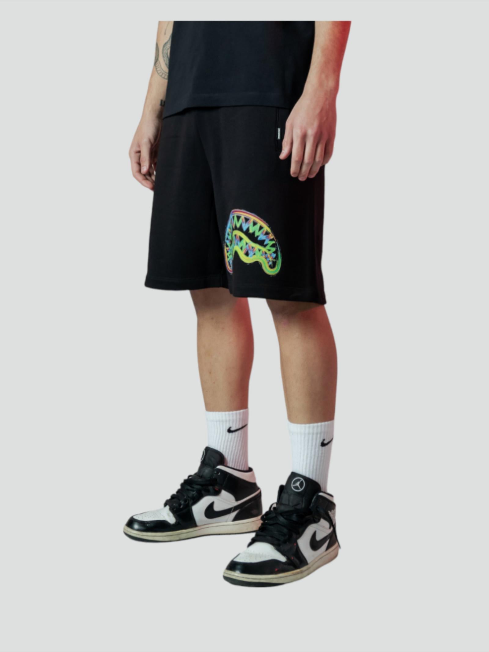 Bermuda Neri con Logo Sprayground Multicolor e Tasche Funzionali 
