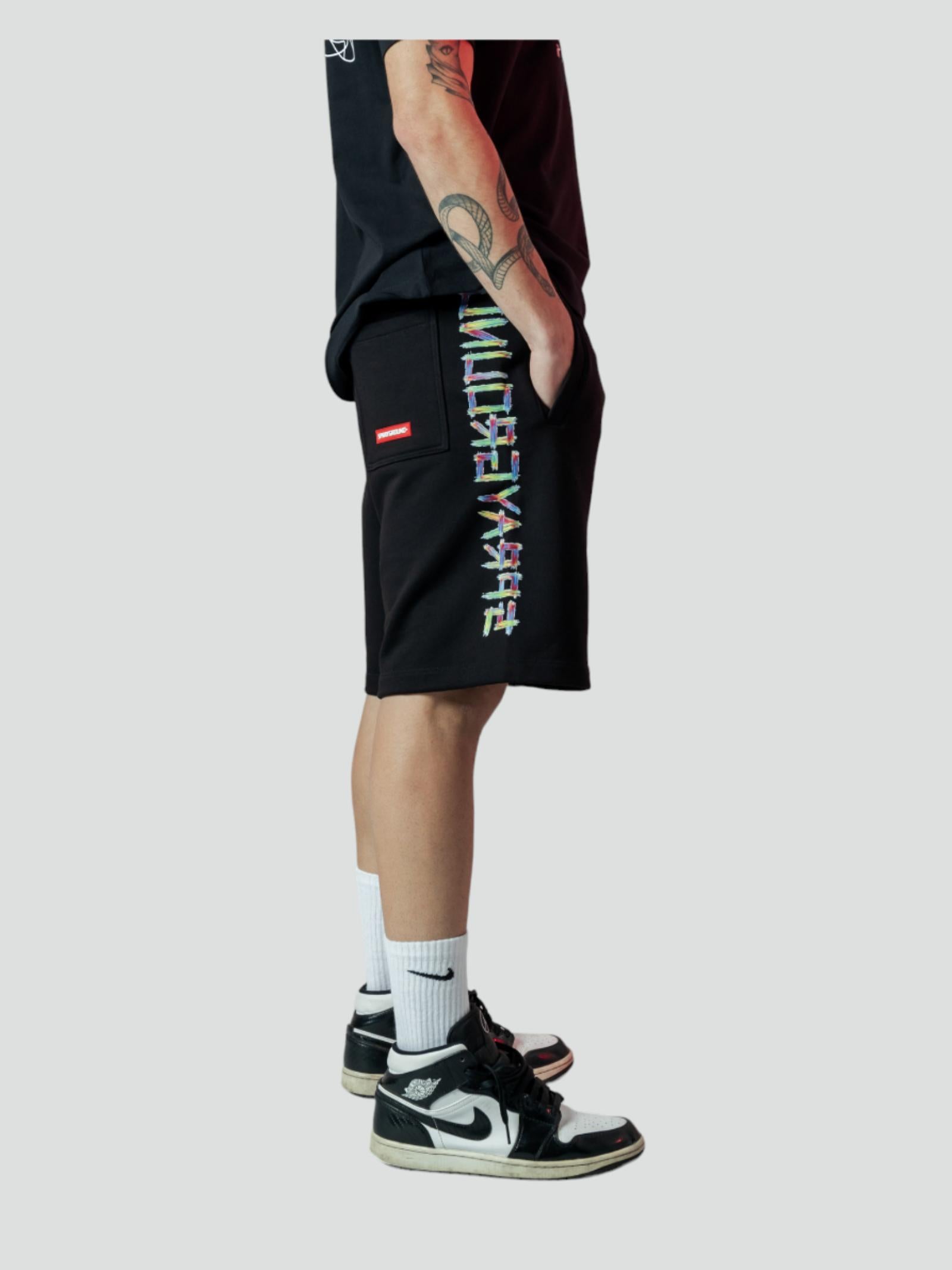 Bermuda Neri con Logo Sprayground Multicolor e Tasche Funzionali 