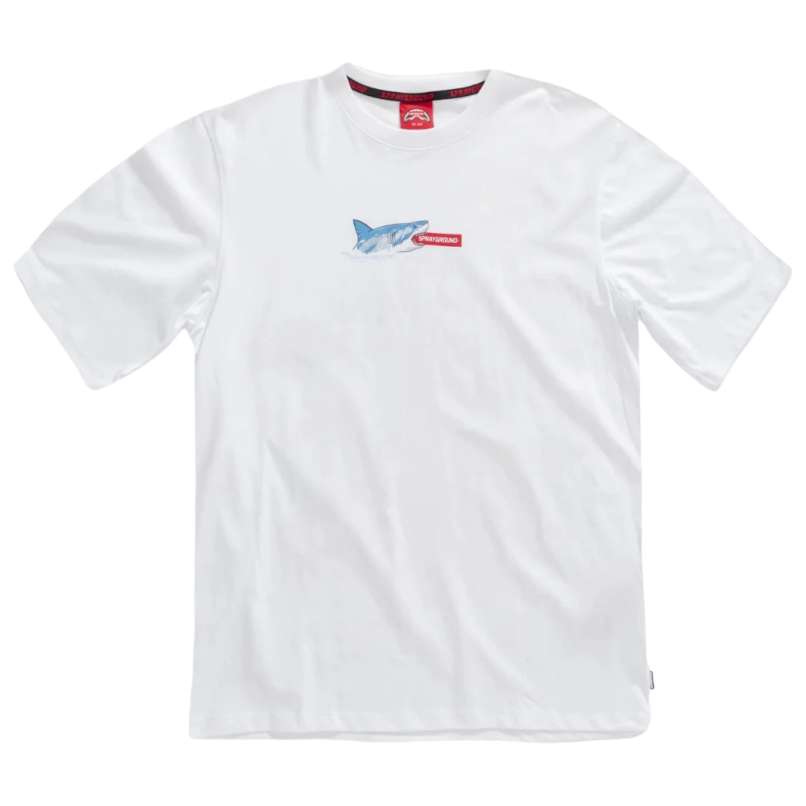 T-shirt Bianca con Squalo e Logo Sprayground Stampato 