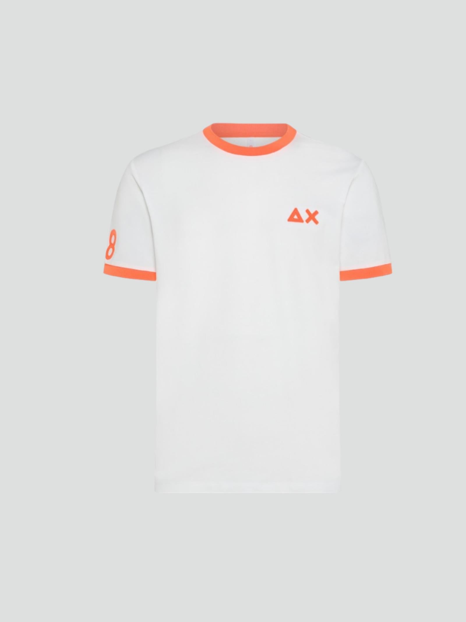 T-shirt bianca da uomo con dettagli fluo e logo Sun68 a contrasto 