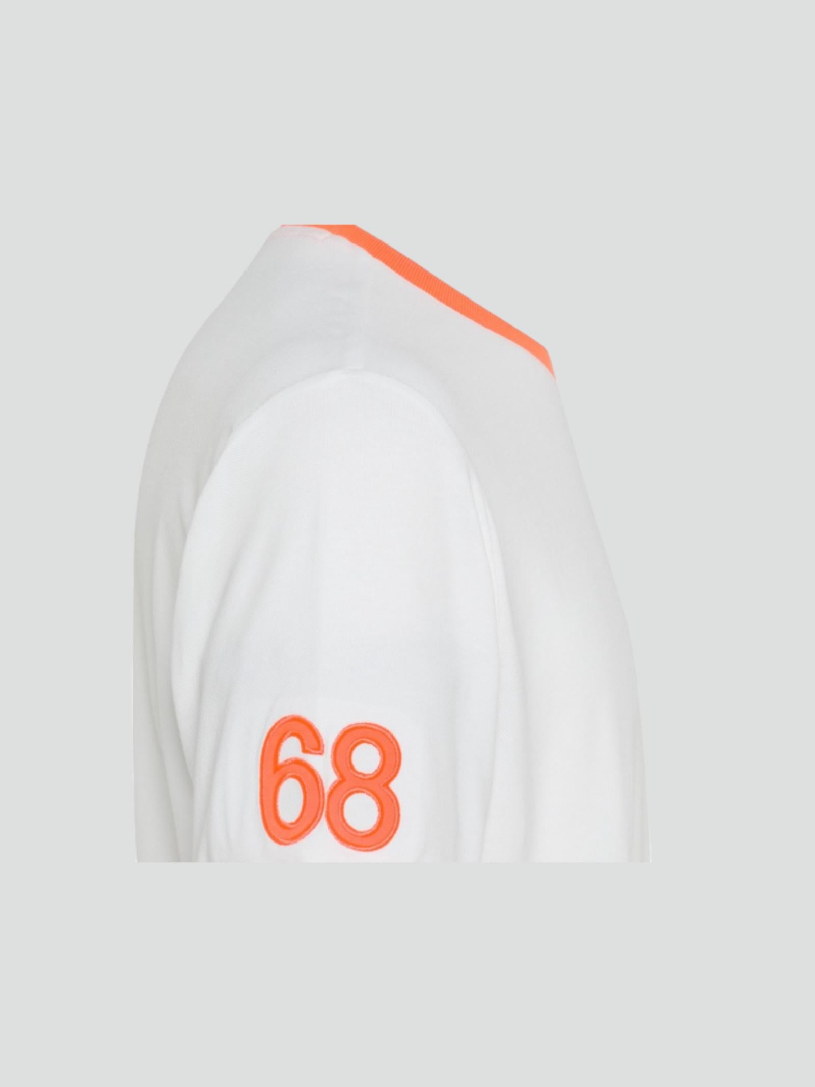 T-shirt bianca da uomo con dettagli fluo e logo Sun68 a contrasto 