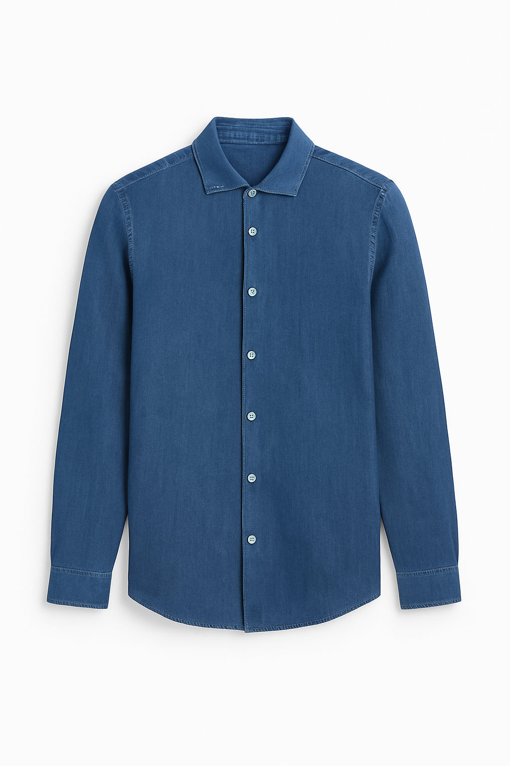 Camicia "Alley Docks" blu denim in Lino con Collo alla Francese 