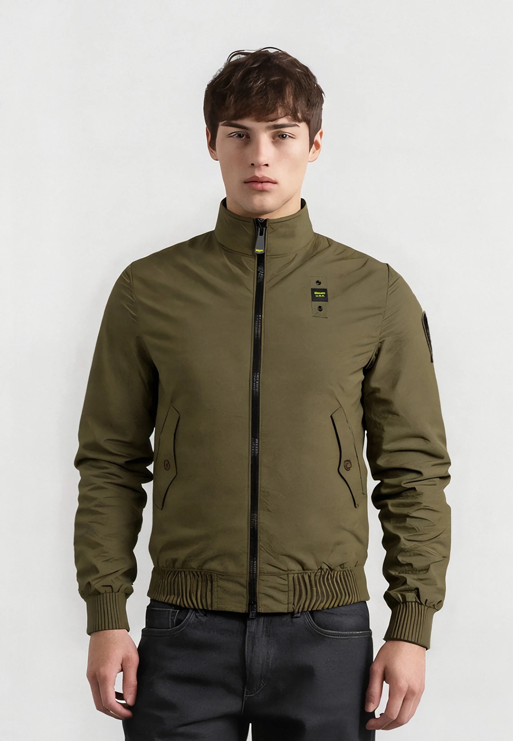 Bomber leggero "Alwin" in Cotone verde con Tasche 