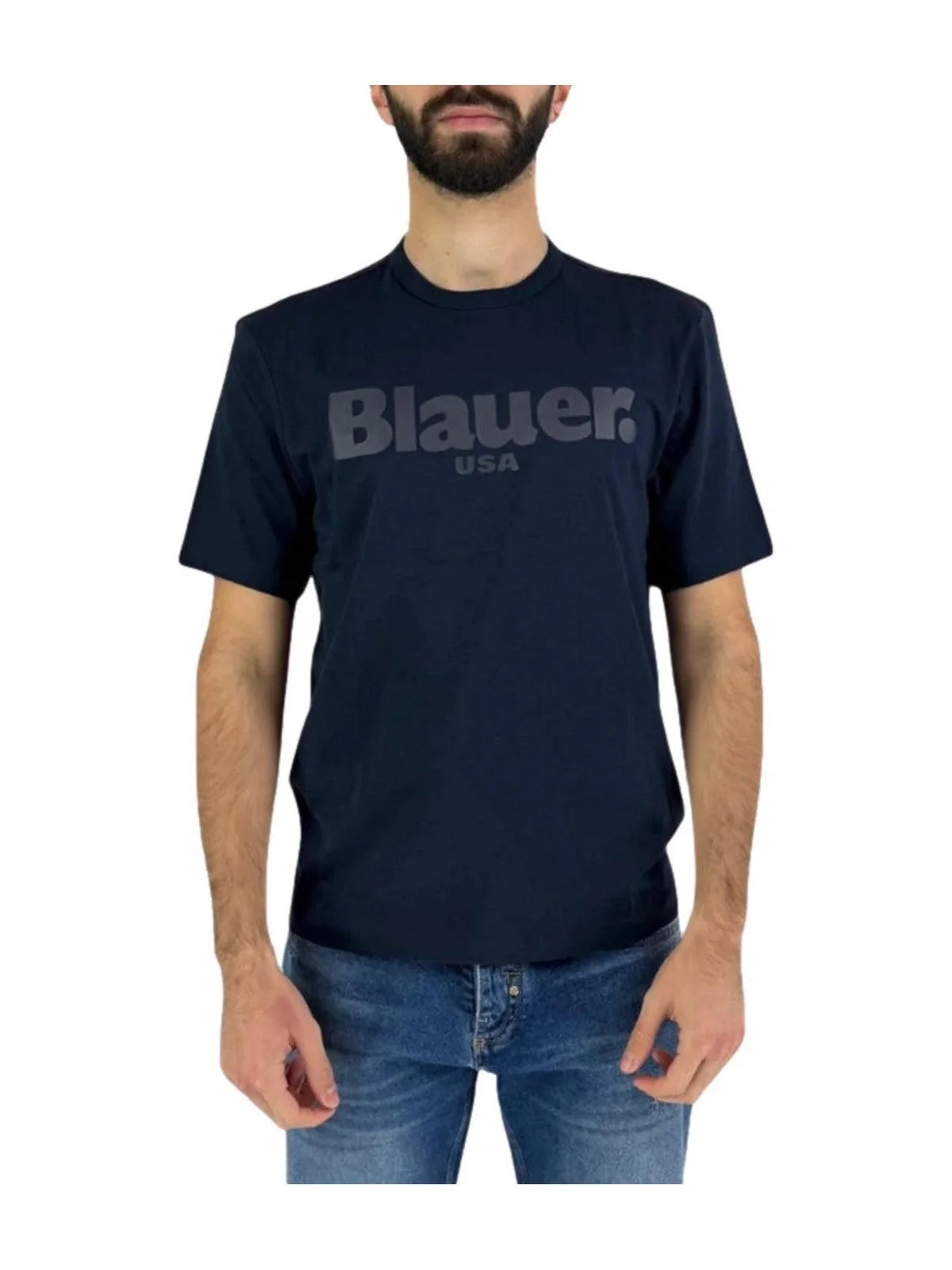 T-shirt "Bourne" blu Girocollo con Logo in Tono 
