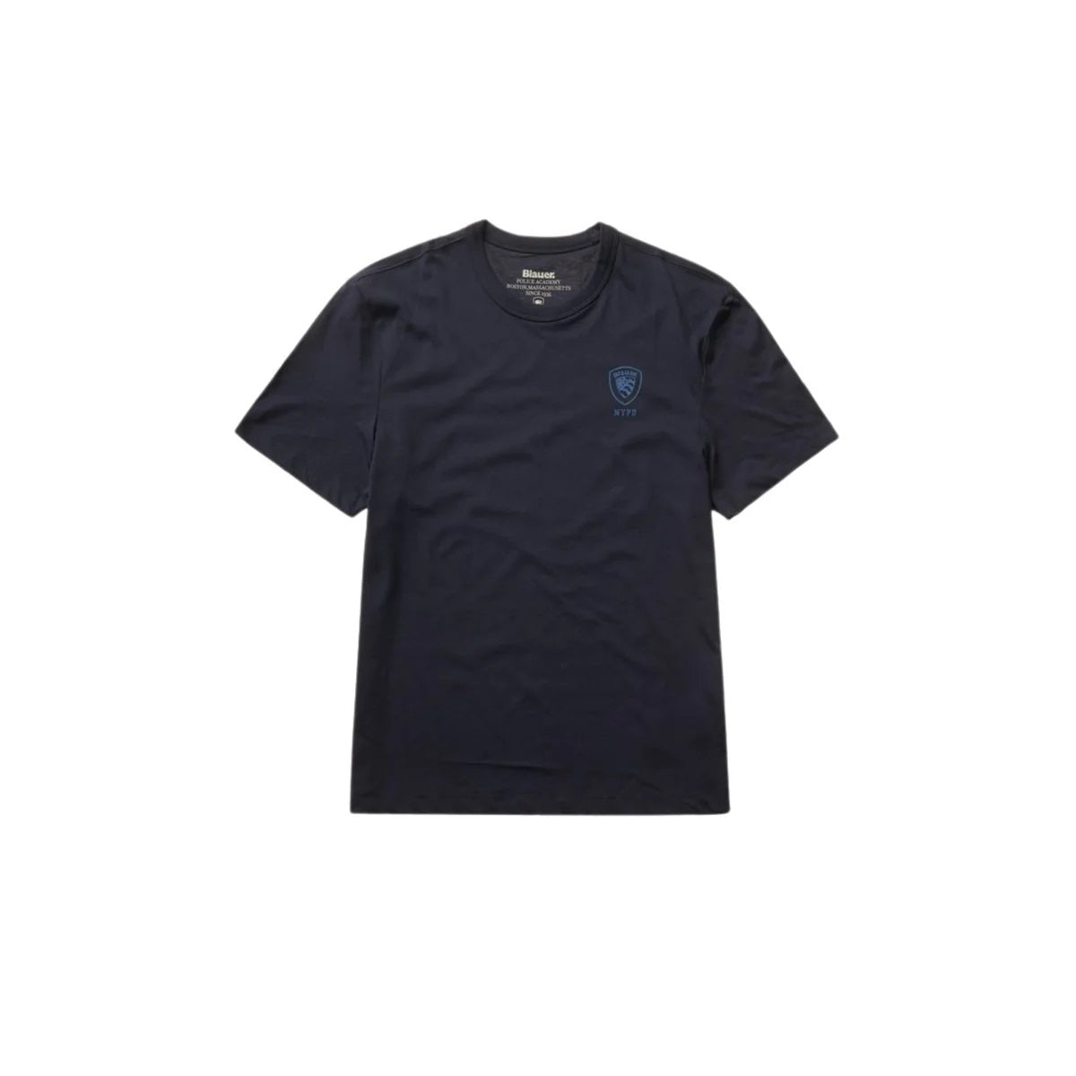 T-shirt "Newton" blu con Logo in Tono e Scudo sul Petto 