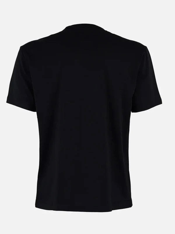 T-shirt nera "Newton" Monocolore con Logo in Tono e Scudo sul Petto 