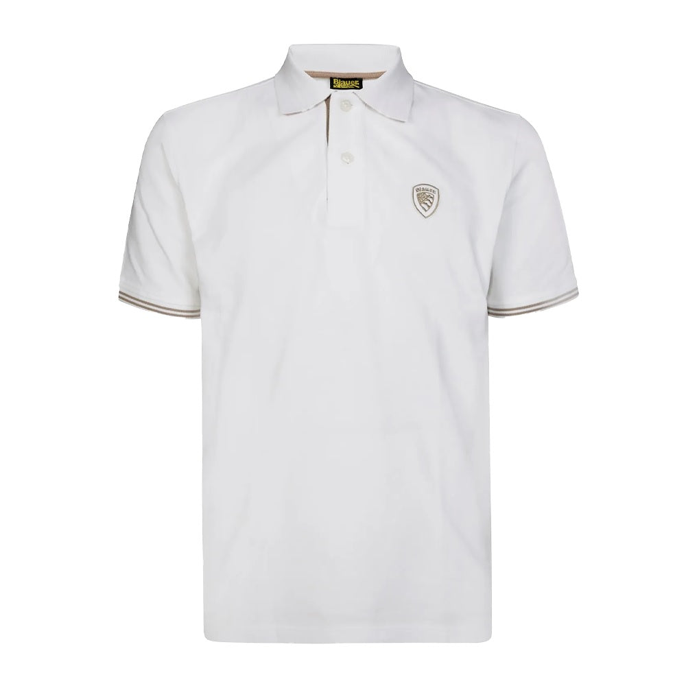Polo "Oakland" bianca con Logo sul Colletto e Dettagli a Contrasto 