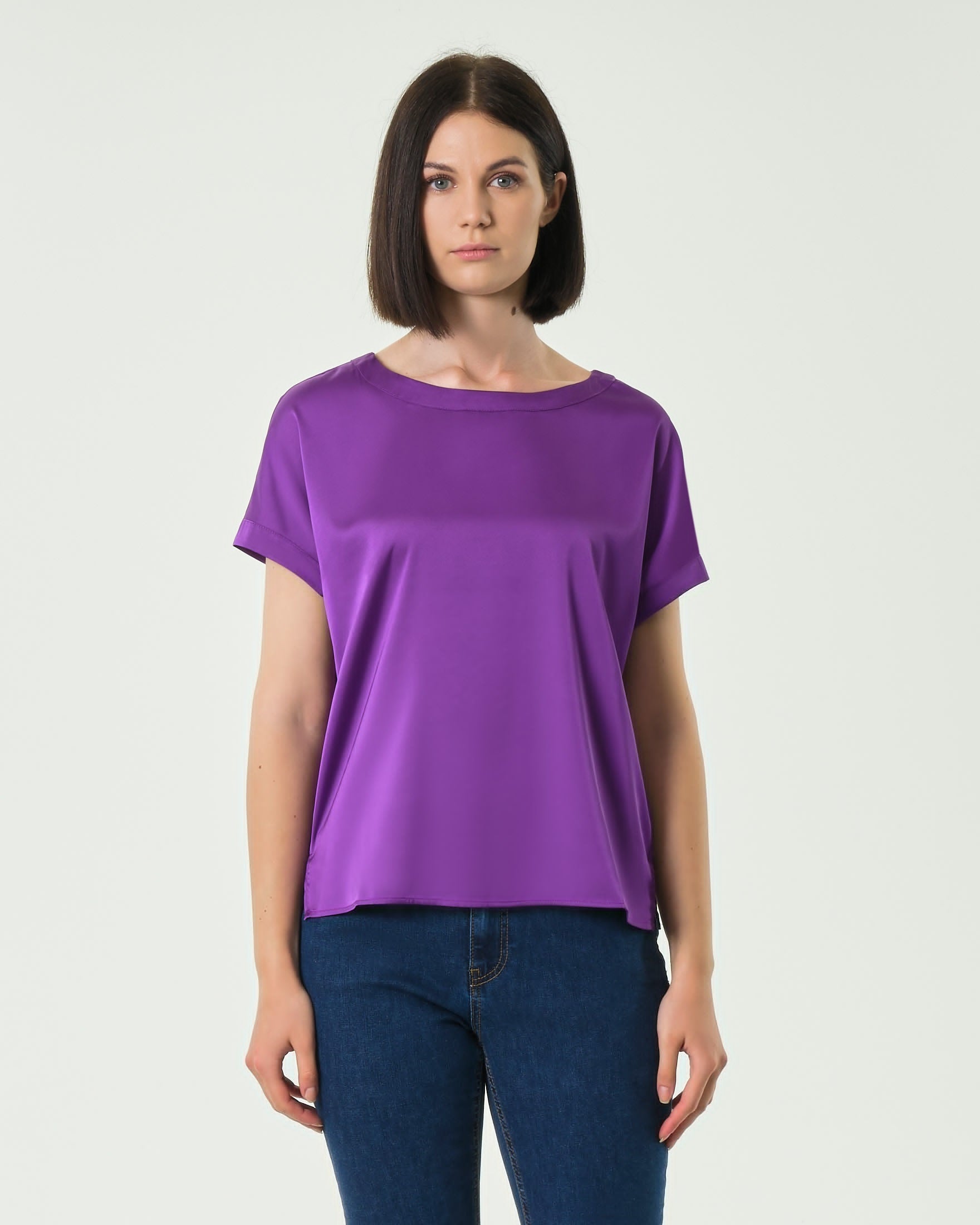 Blusa "Inn" ciclamino in Crêpe de Chine Misto Seta con Fit Morbido 