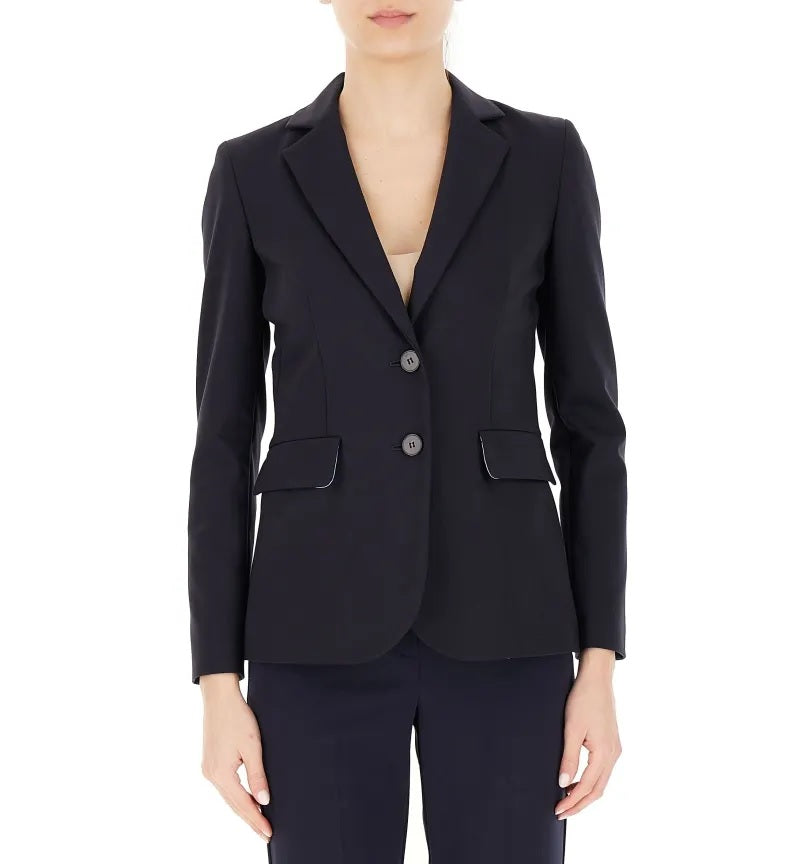 Giacca blu scuro "Malizia" in tessuto doppio di misto cotone stretch 