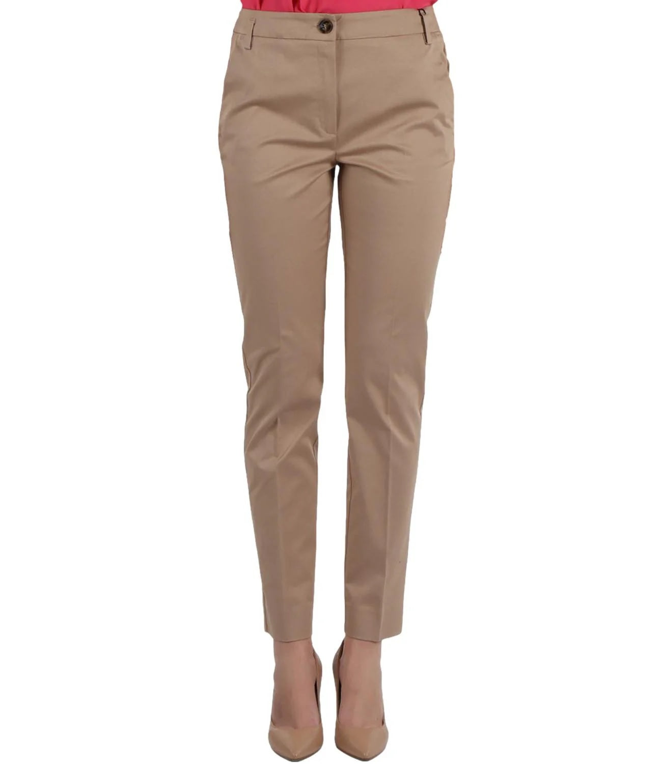 Pantalone "Nolana" cammello in gabardina di cotone stretch 
