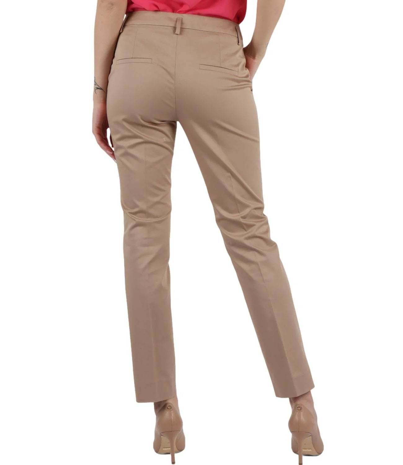 Pantalone "Nolana" cammello in gabardina di cotone stretch 