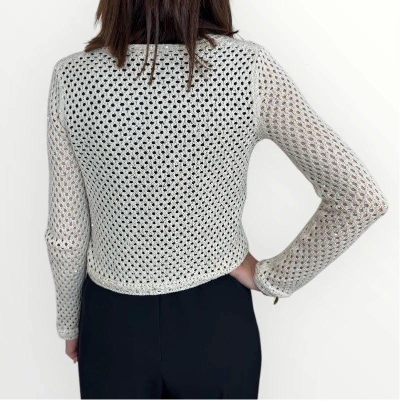 Cardigan bianco "Plata" in Filato di Cotone con Paillettes 