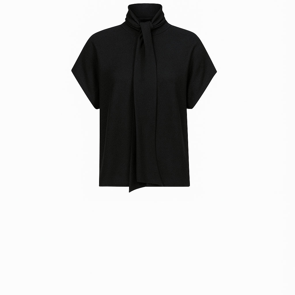 Camicia "Sale" nero in Georgette Crepe con Nodo al Collo 
