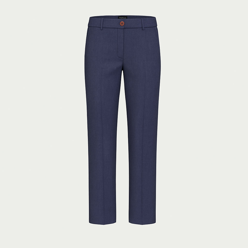 Pantalone Dritto "Siesta"  in Bull di Cotone e Viscosa Stretch Blu 