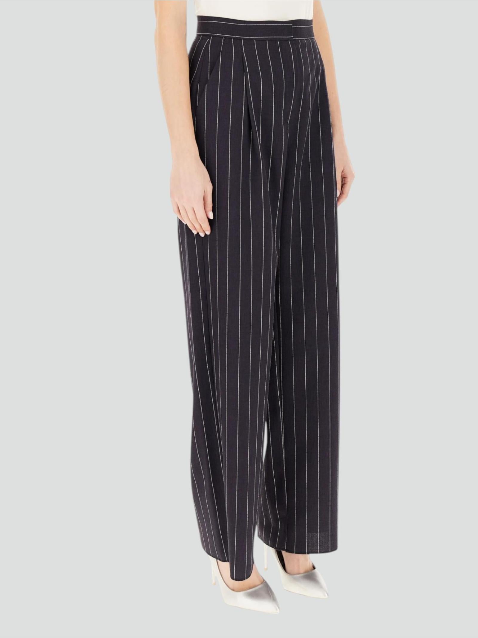 Pantalone "Soave" Blu con Wide Leg in Stuoia Gessata 