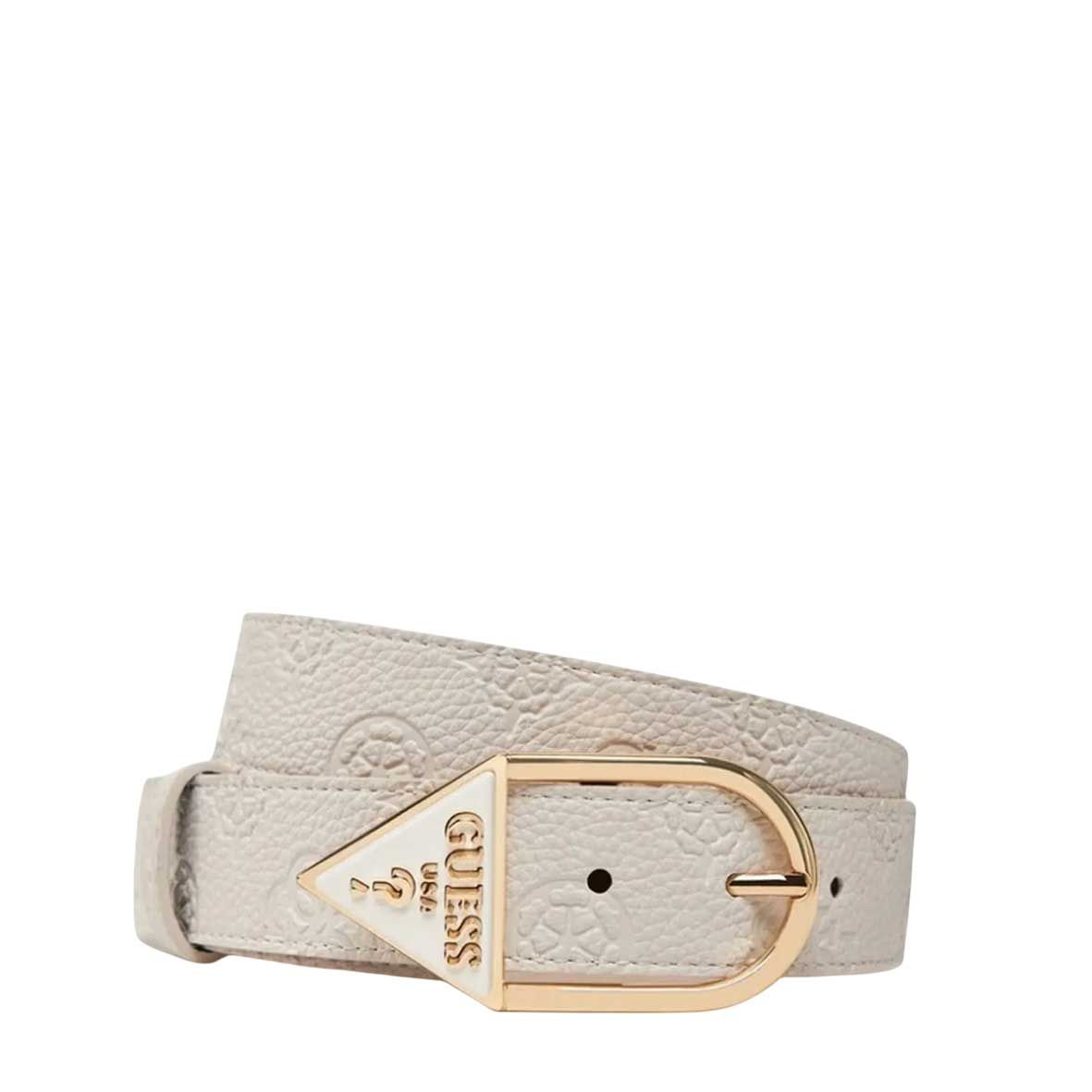 Cintura Guess Avorio con Fibbia Logo Triangolo in Ecopelle 