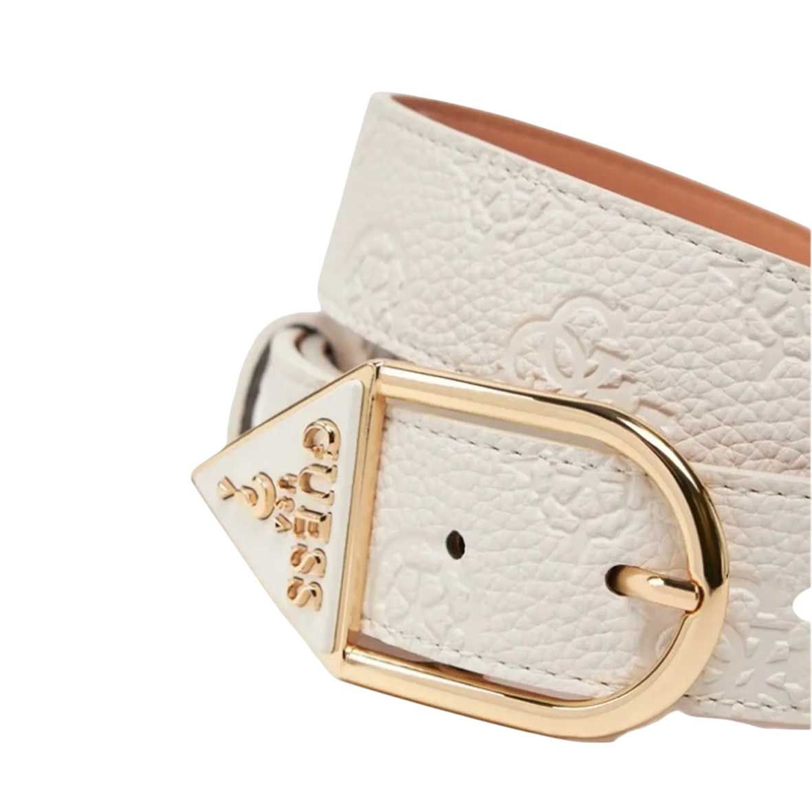 Cintura Guess Avorio con Fibbia Logo Triangolo in Ecopelle 