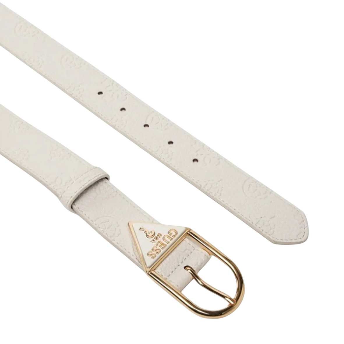 Cintura Guess Avorio con Fibbia Logo Triangolo in Ecopelle 