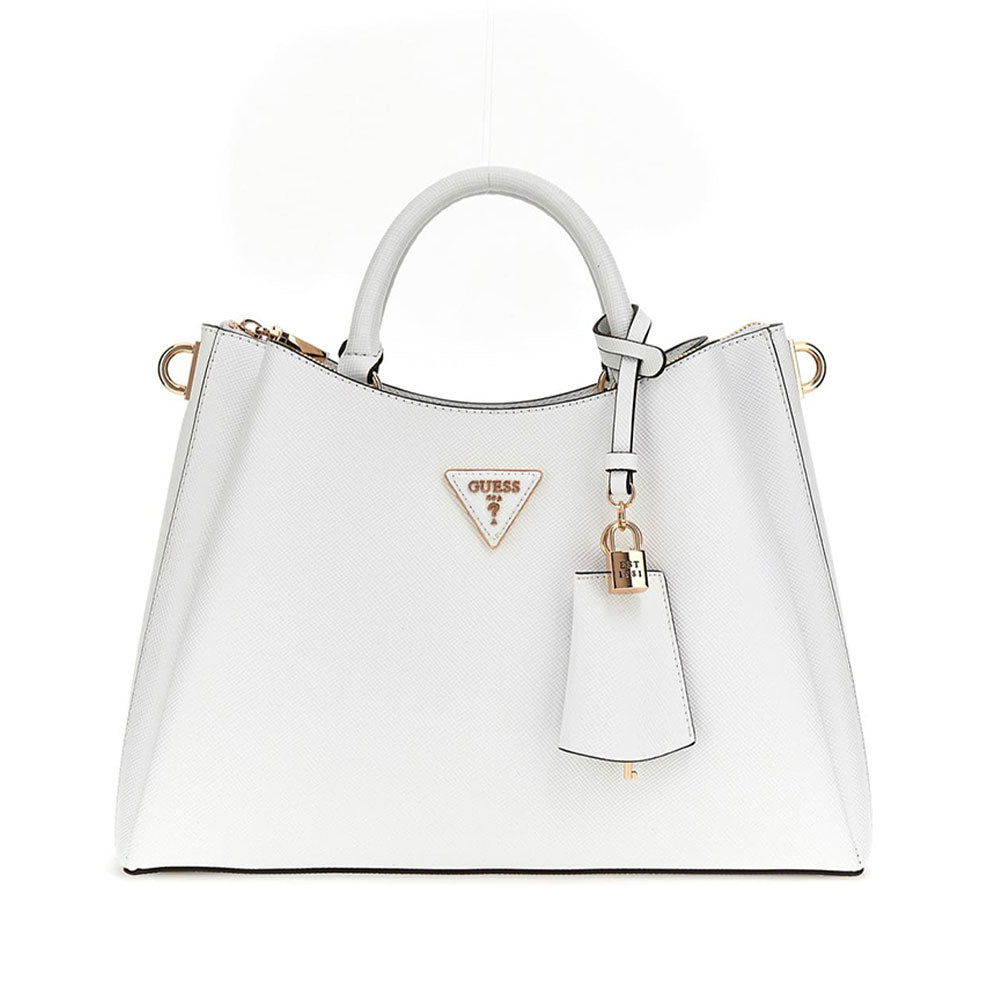 Borsa "Eco Jazlynn Girlfriend" bianca in saffiano con charm lucchetto 