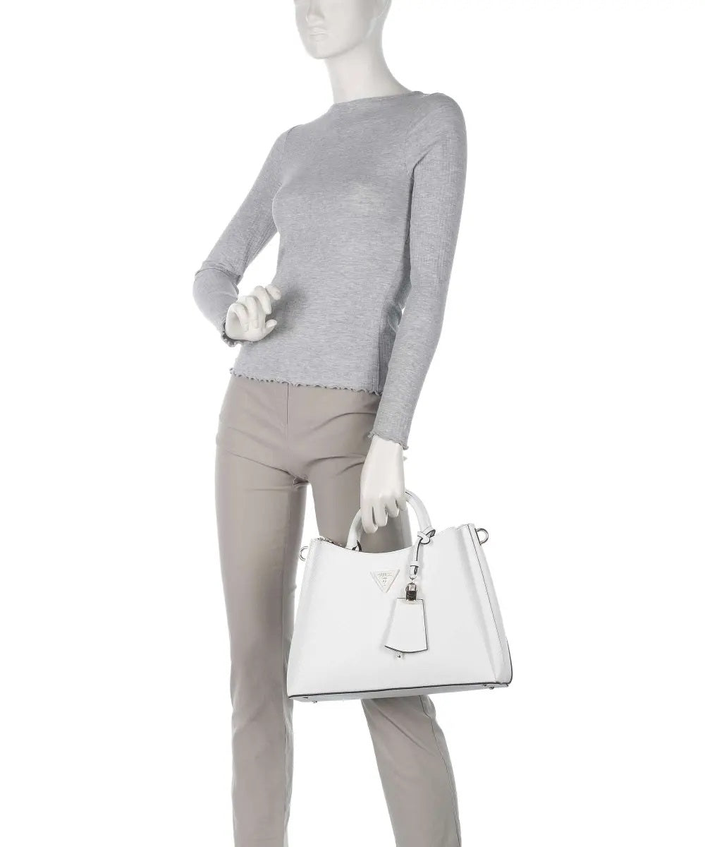 Borsa "Eco Jazlynn Girlfriend" bianca in saffiano con charm lucchetto 