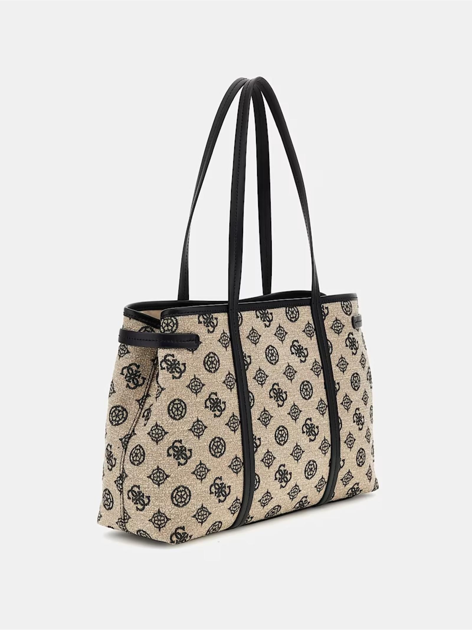 Shopper "Beyza" con stampa 4G logo peony in cotone beige e nero 