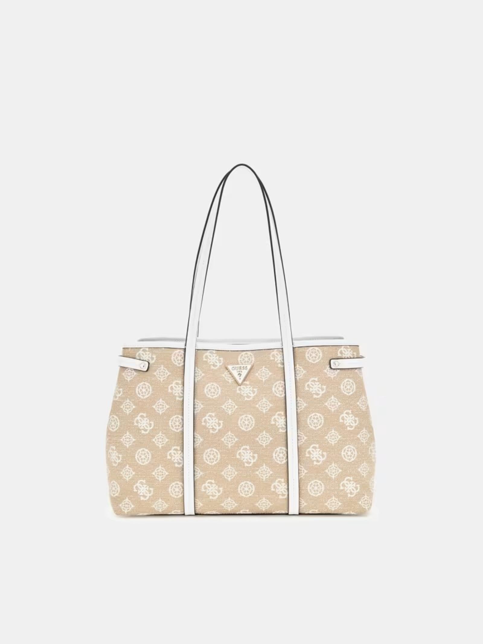 Shopper "Beyza" con stampa 4G logo in cotone beige e bianco 