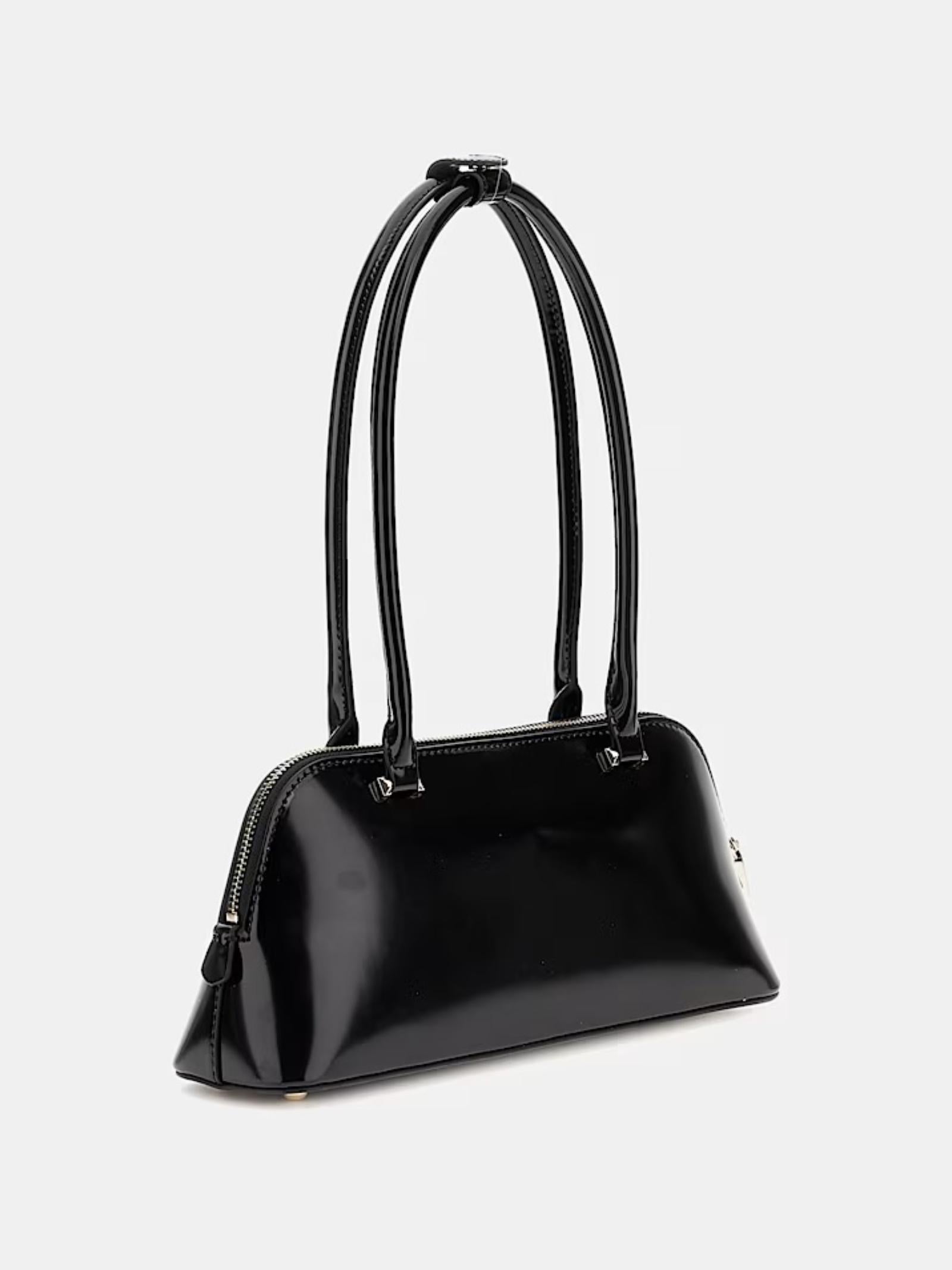 Borsa a spalla Guess "Arnela" in vernice nera con logo in metallo 