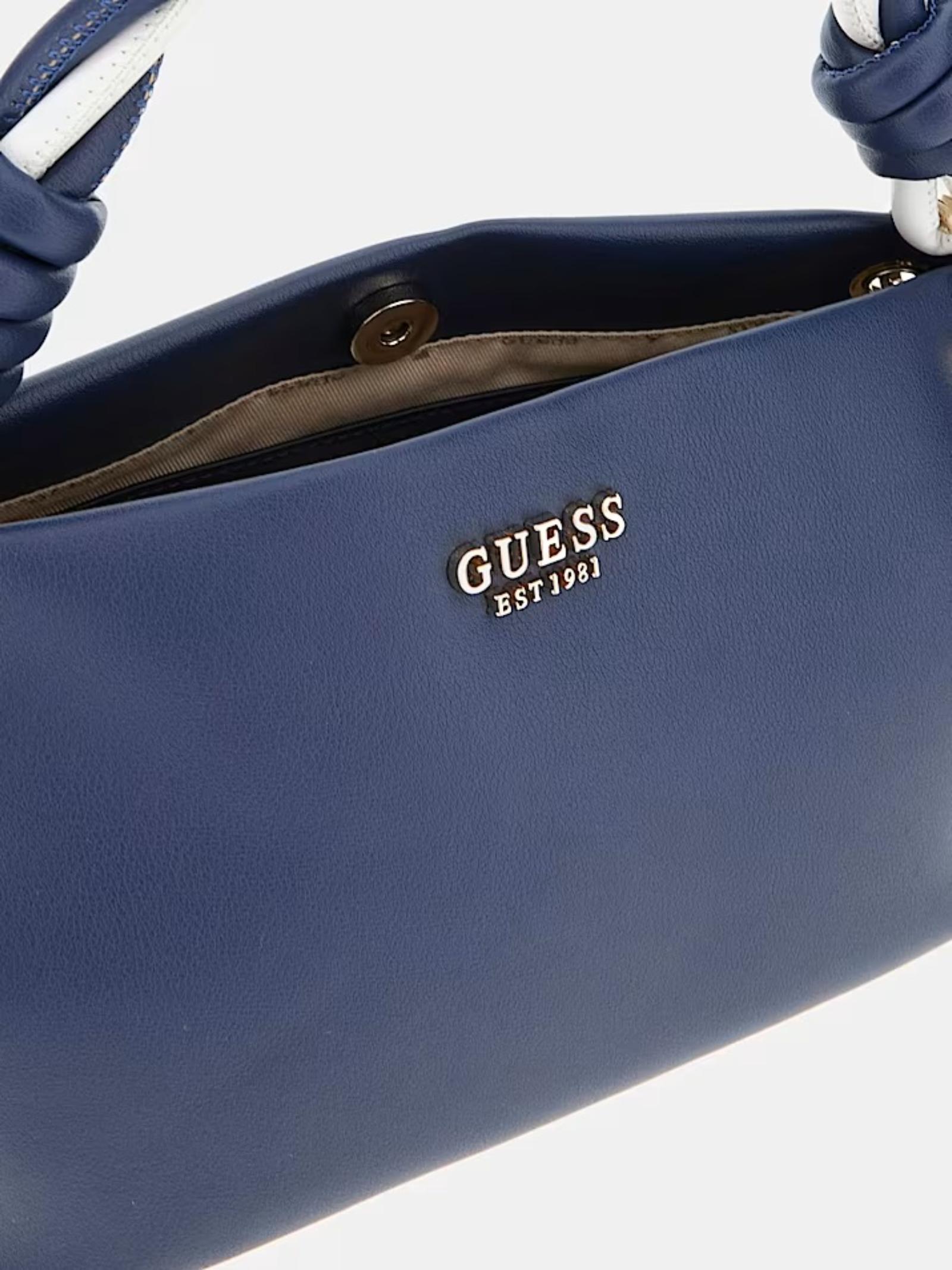 Mini borsa a mano Guess "Cruise Vibe" blu con manici intrecciati 