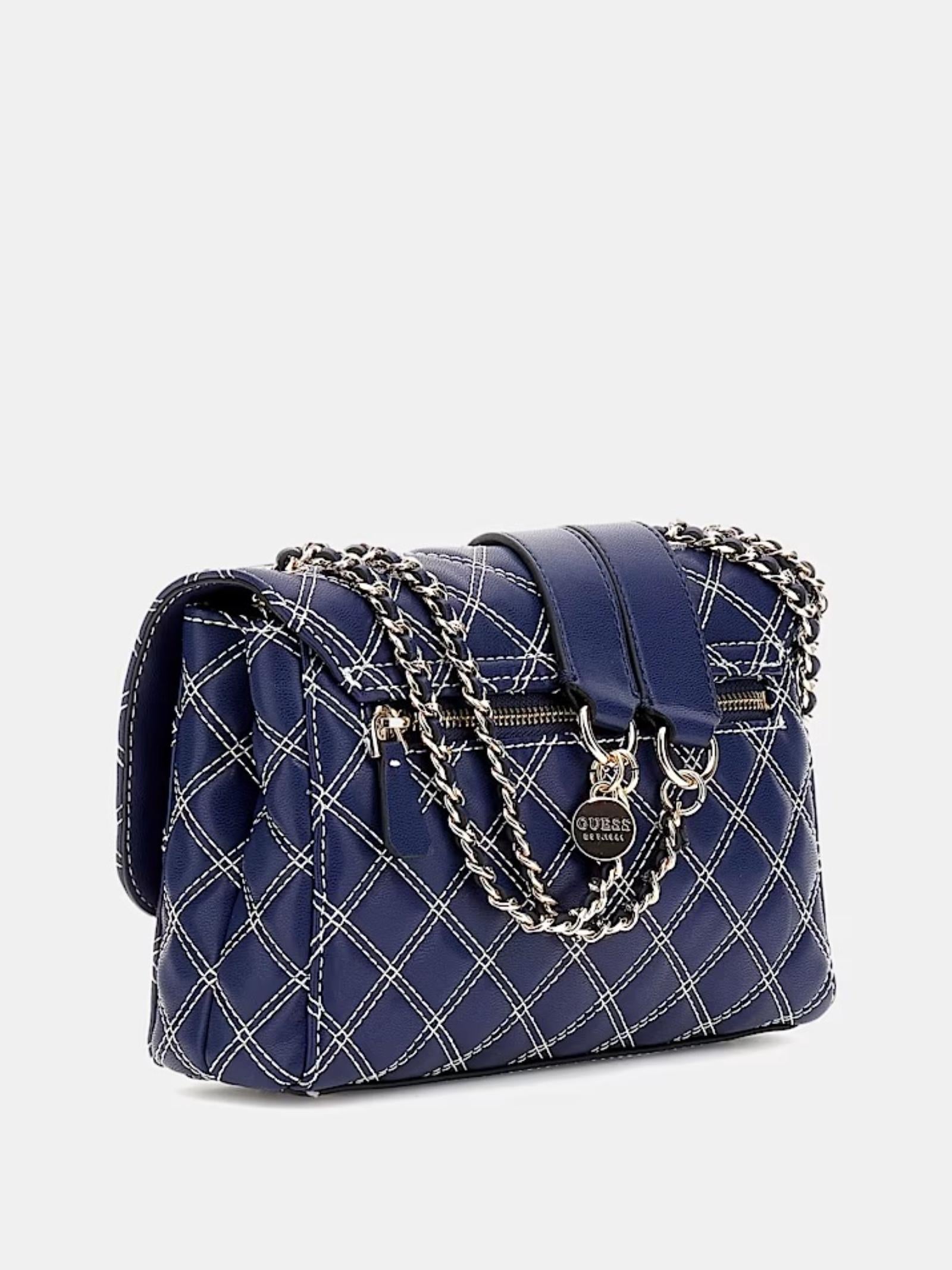 Mini Tracolla Guess "Cruise Vibe" blu trapuntata in simil pelle con patta 