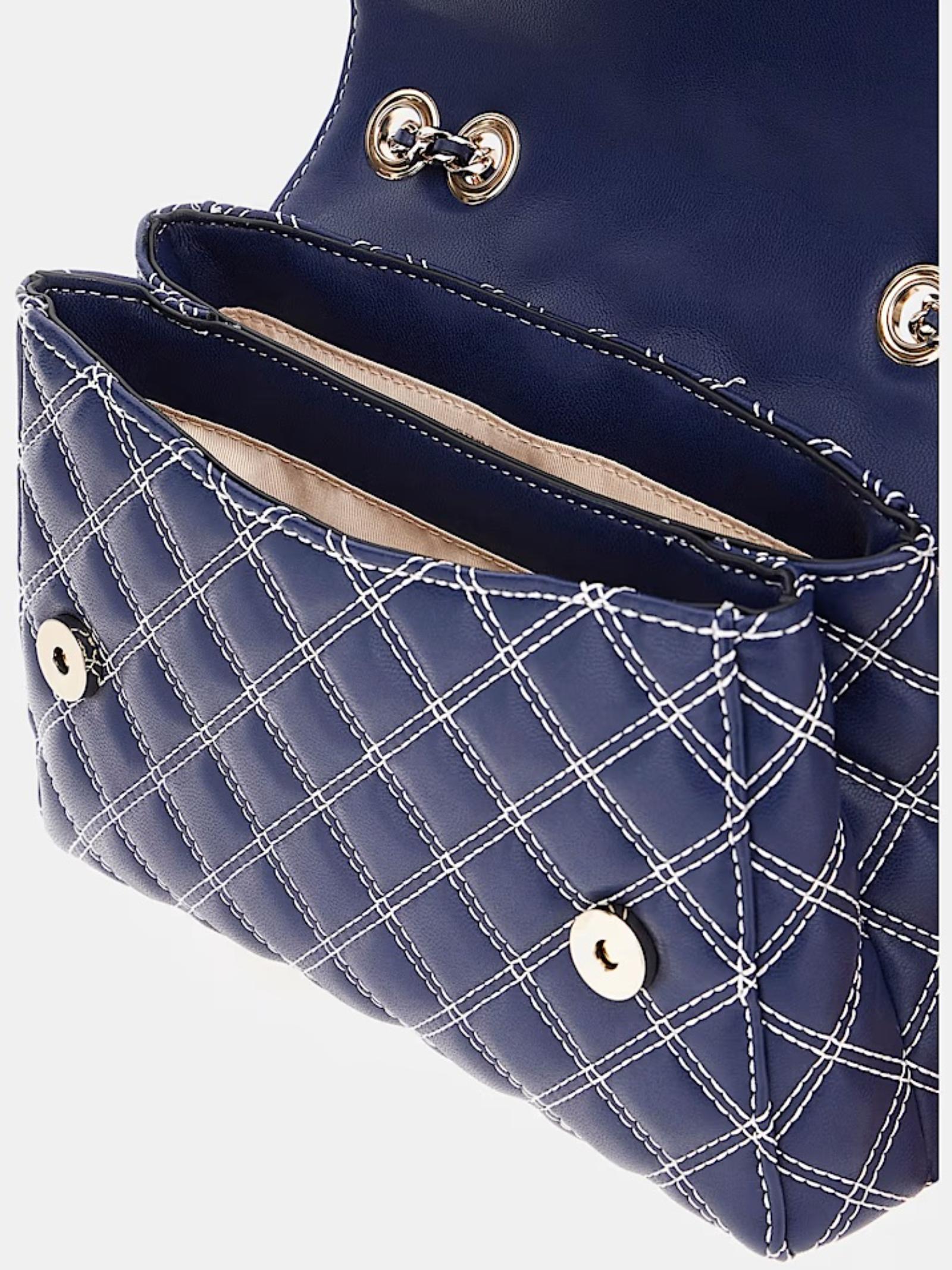 Mini Tracolla Guess "Cruise Vibe" blu trapuntata in simil pelle con patta 