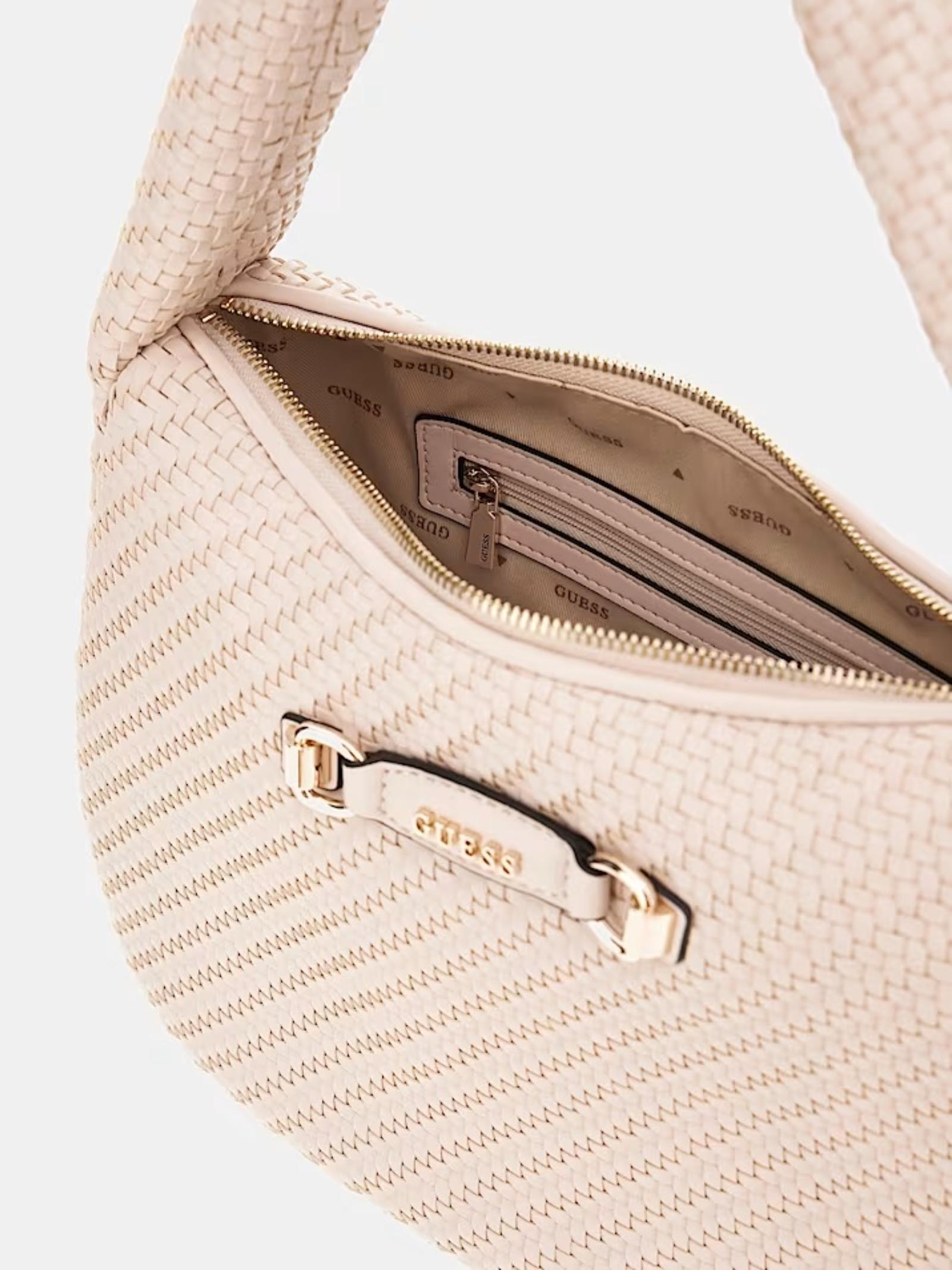 Borsa a spalla Guess beige in ecopelle con zip 